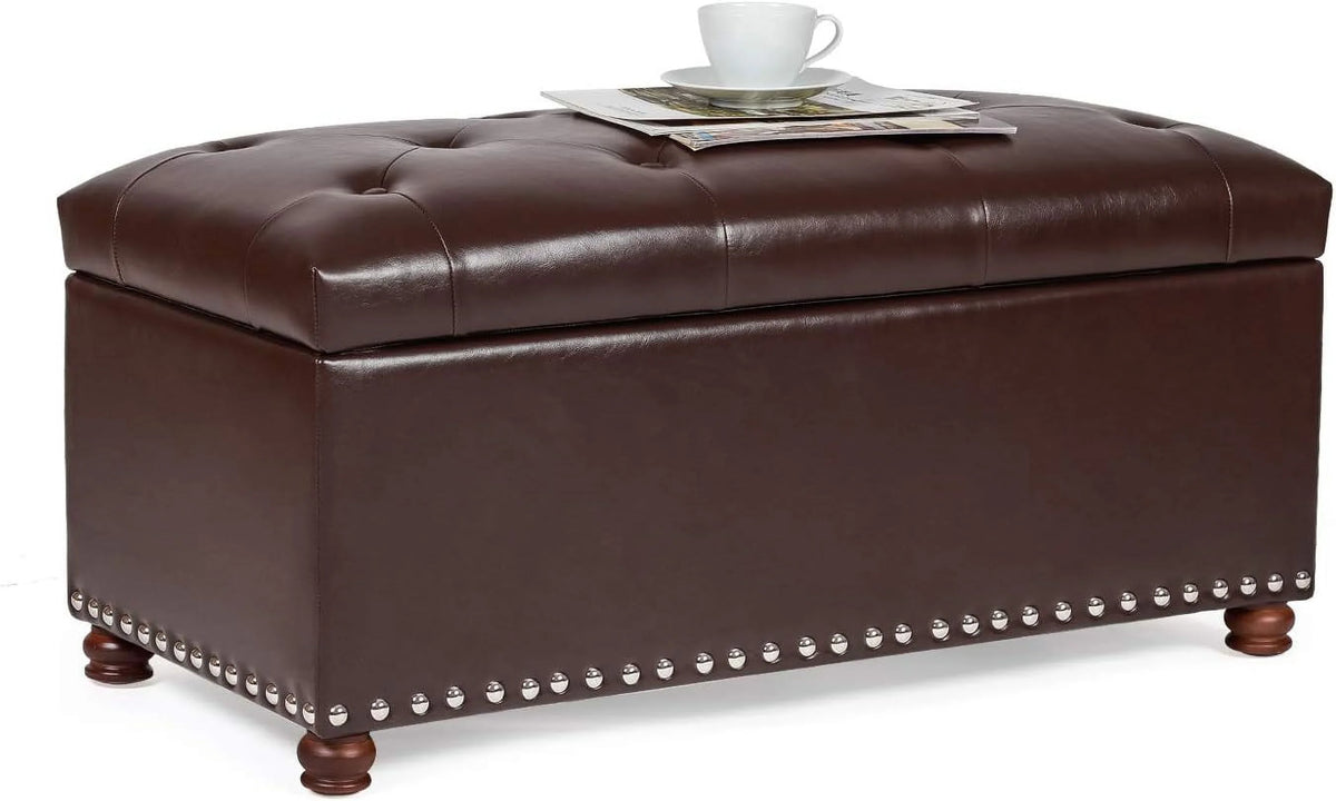 Brown Tufted Storage Ottoman Bench P268520