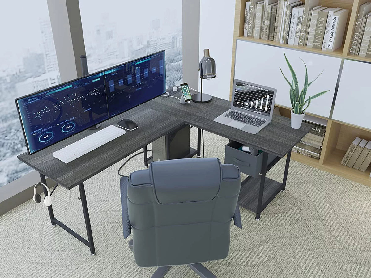 L Shaped Desk with Drawers and USB Charging Port K295482