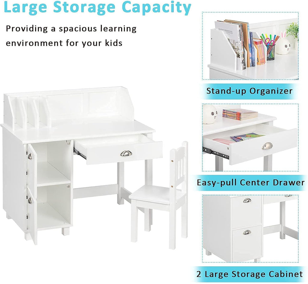 Kids Desk and Chair Set with Hutch and Storage Z933842