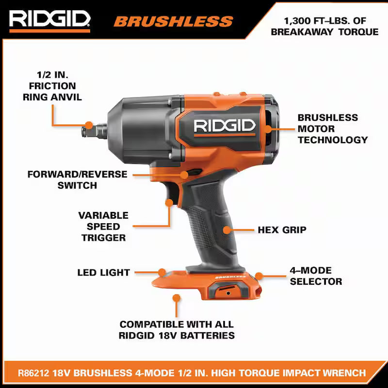 18V Brushless Cordless 1/2 in. High-Torque Impact Wrench Kit J40488