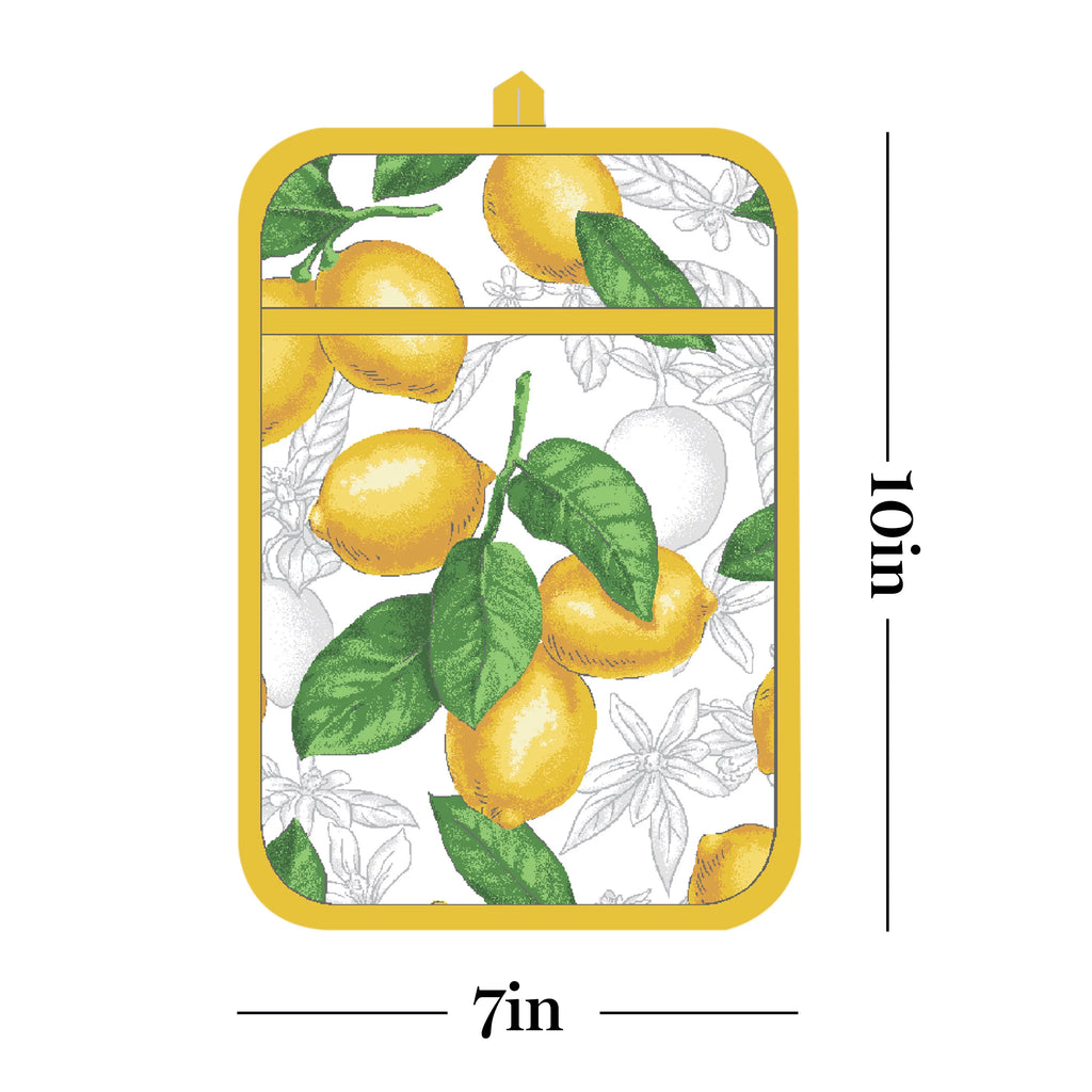 White Yellow Kitchen Towel Oven Mitt Potholder Set 4-Pack K2717
