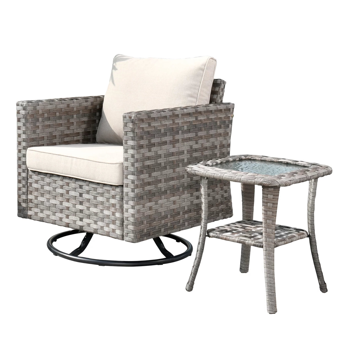 2 Pieces Wicker Bistro Set with Swivel Chairs and Coffee Table I84267