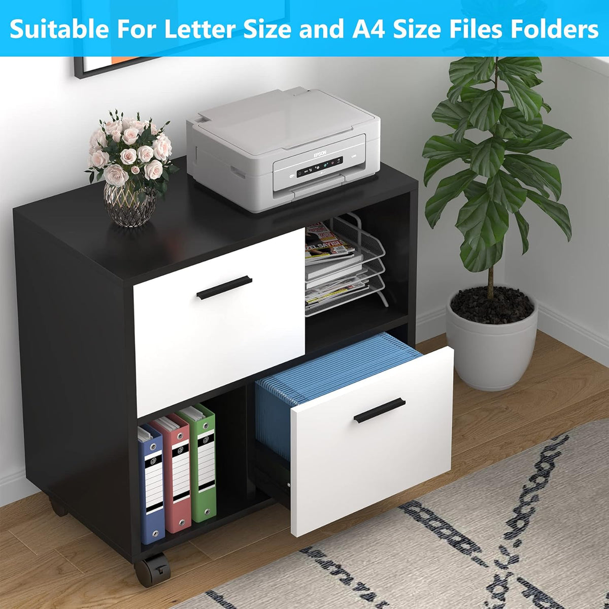 2 Drawer Wood File Cabinet with Wheels B5469