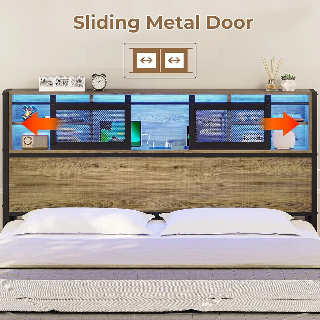 Queen Size Metal Platform Bed Frame with Storage Headboard and 4 Drawers X23921