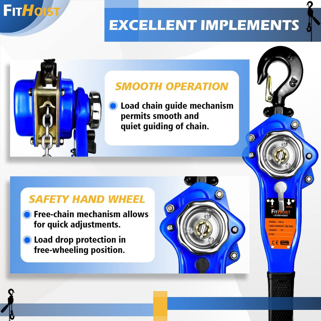 1650LBS 5FT Manual Lever Chain Hoist with 2 Hooks R16068