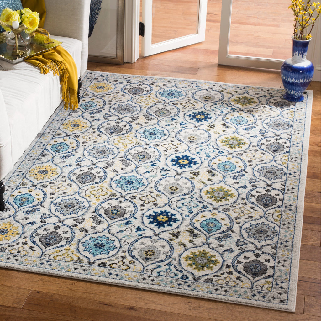Ivory Blue 8' x 10' Floral Geometric Area Rug T608529