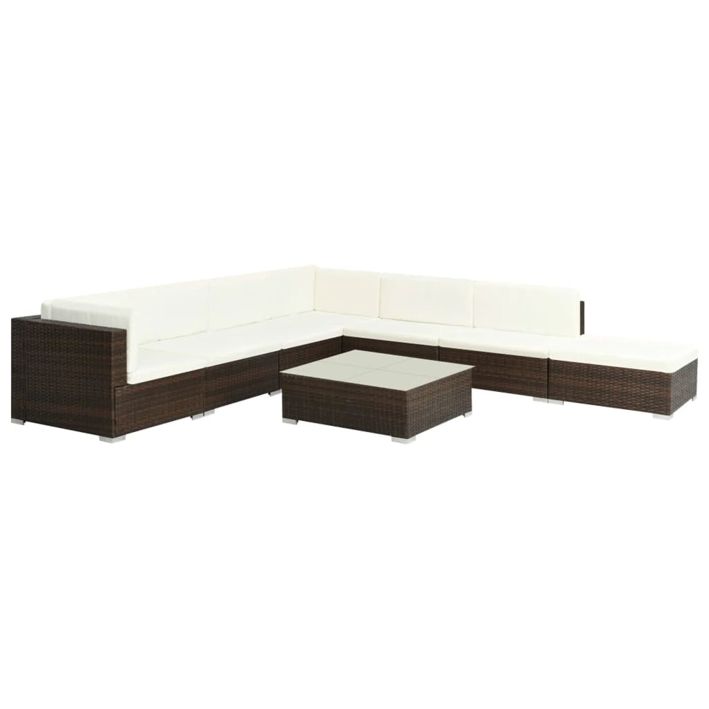 8 Piece Cream White Cushioned Sofa Set with Coffee Table and Ottoman M7109
