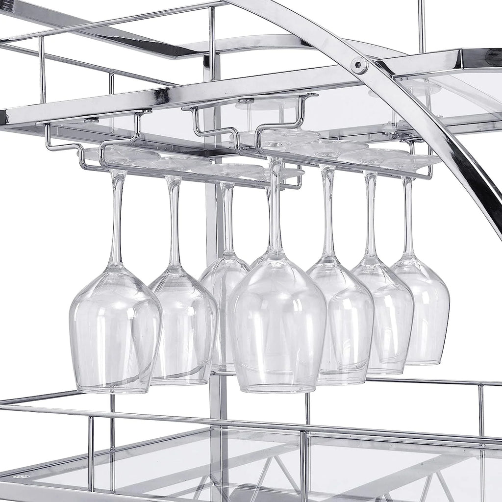 3-Tier Metal Mobile Bar Cart with Wheels & Wine Rack T9123