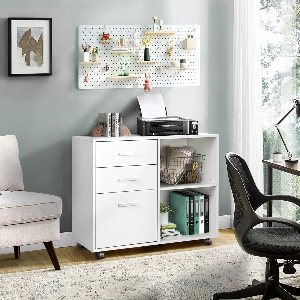 White 3 Drawer Wood File Cabinet with Wheels W760209
