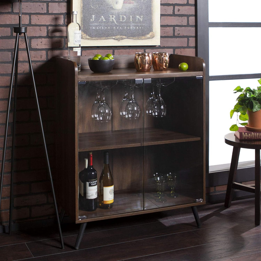 Dark Walnut 30 Inch Glass Door Bar Cabinet Y913