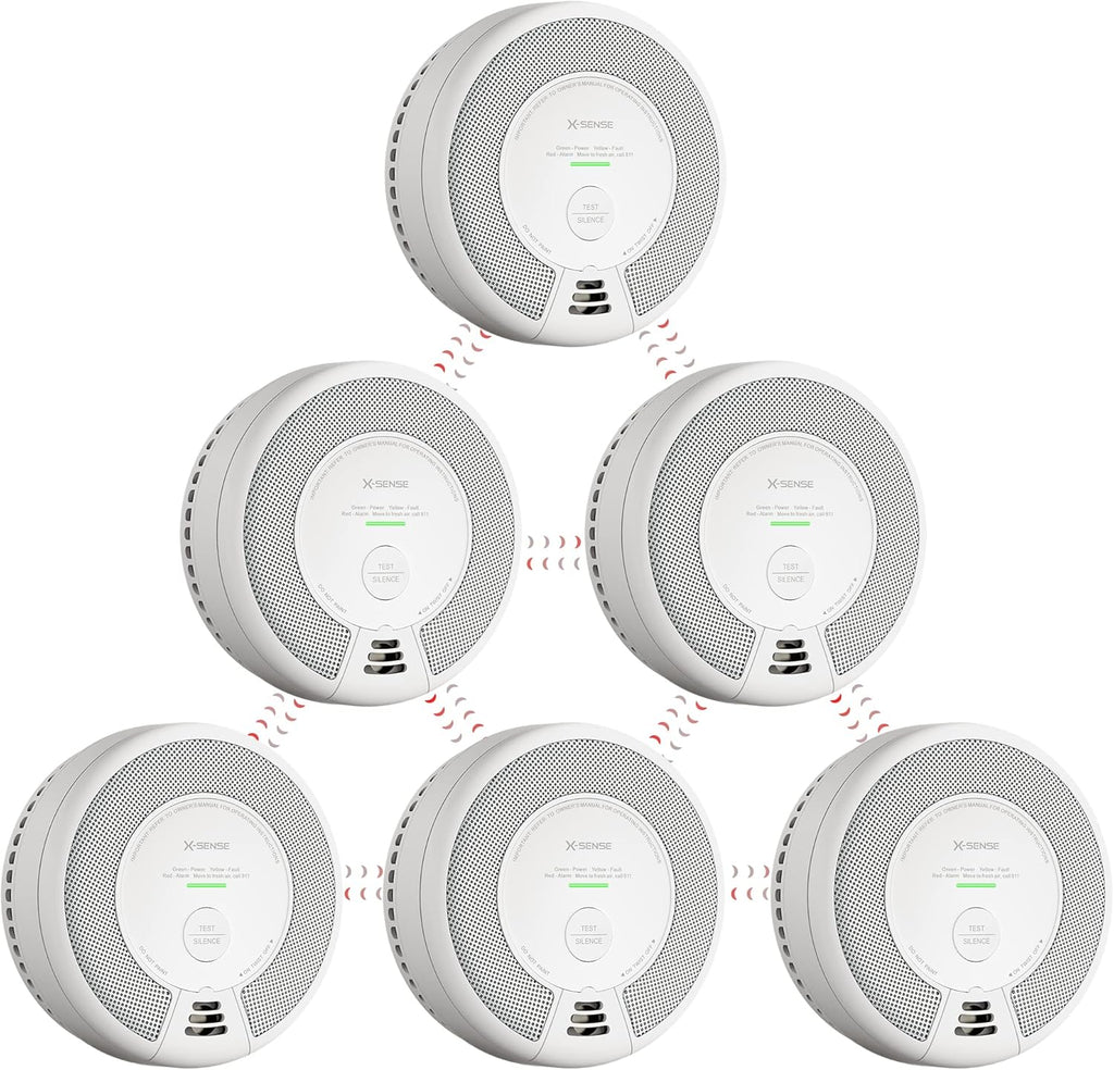 Wireless Interconnected Combination Smoke and Carbon Monoxide Detector, 10-Year Battery, Pack of 6 I1902