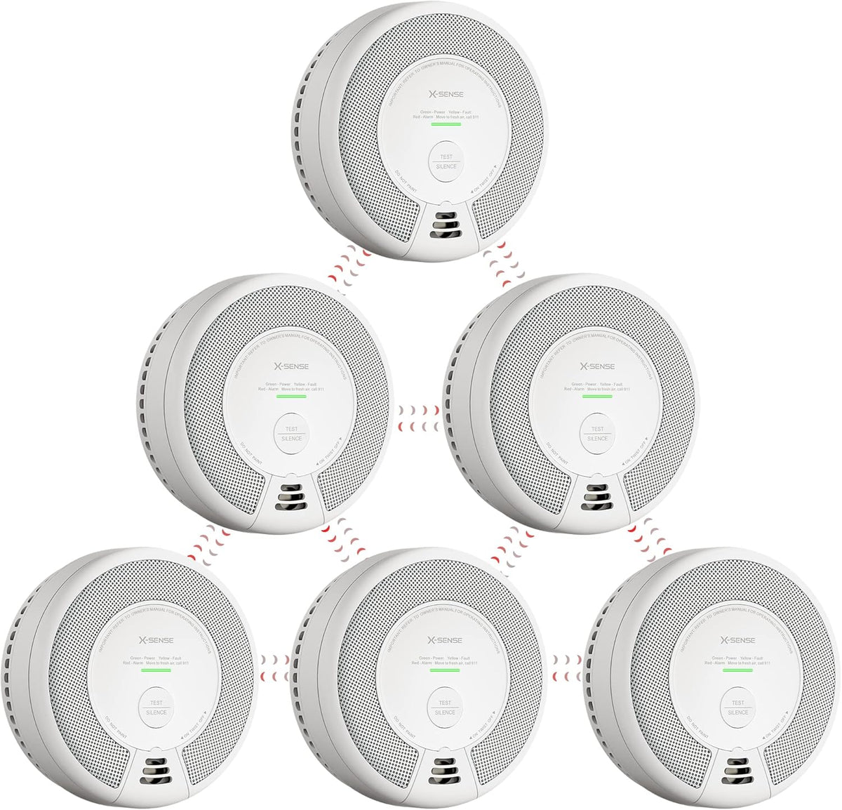 Wireless Interconnected Combination Smoke and Carbon Monoxide Detector, 10-Year Battery, Pack of 6 I1902