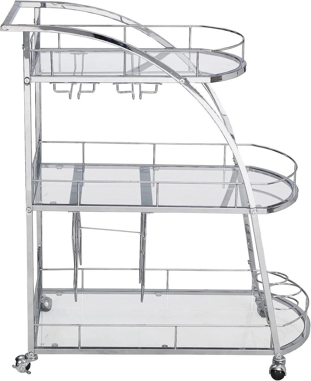 3-Tier Metal Mobile Bar Cart with Wheels & Wine Rack T9123