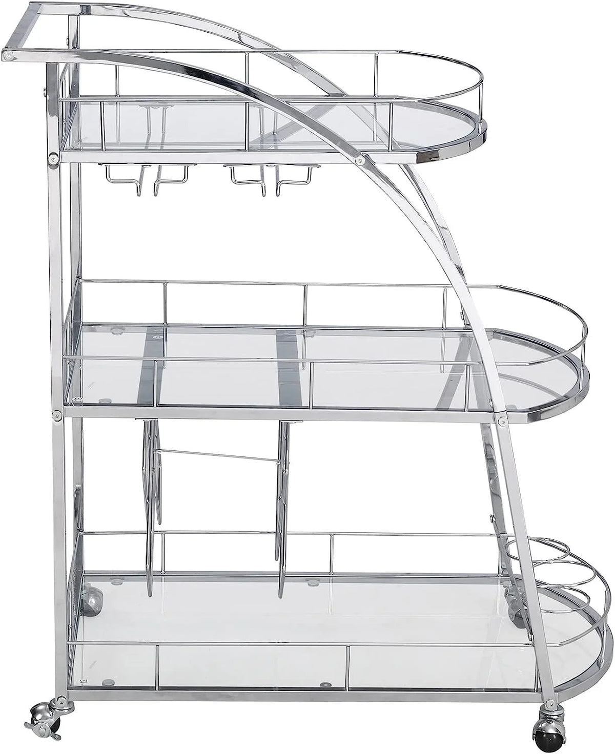 3-Tier Metal Mobile Bar Cart with Wheels & Wine Rack T9123