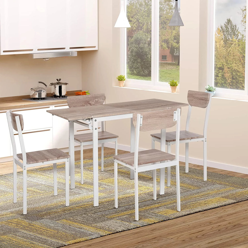 5-Piece Extendable Rectangular Dining Table Set with 4 Chairs U624