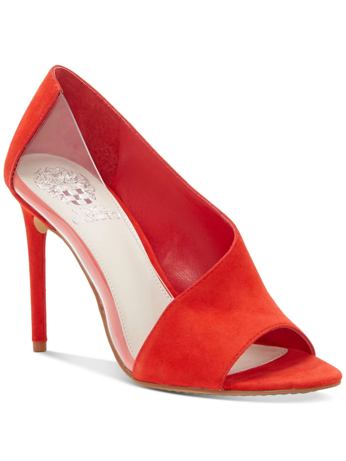 Red Transparent Panel Open Toe Stiletto Slip On Leather Dress Pumps B267426