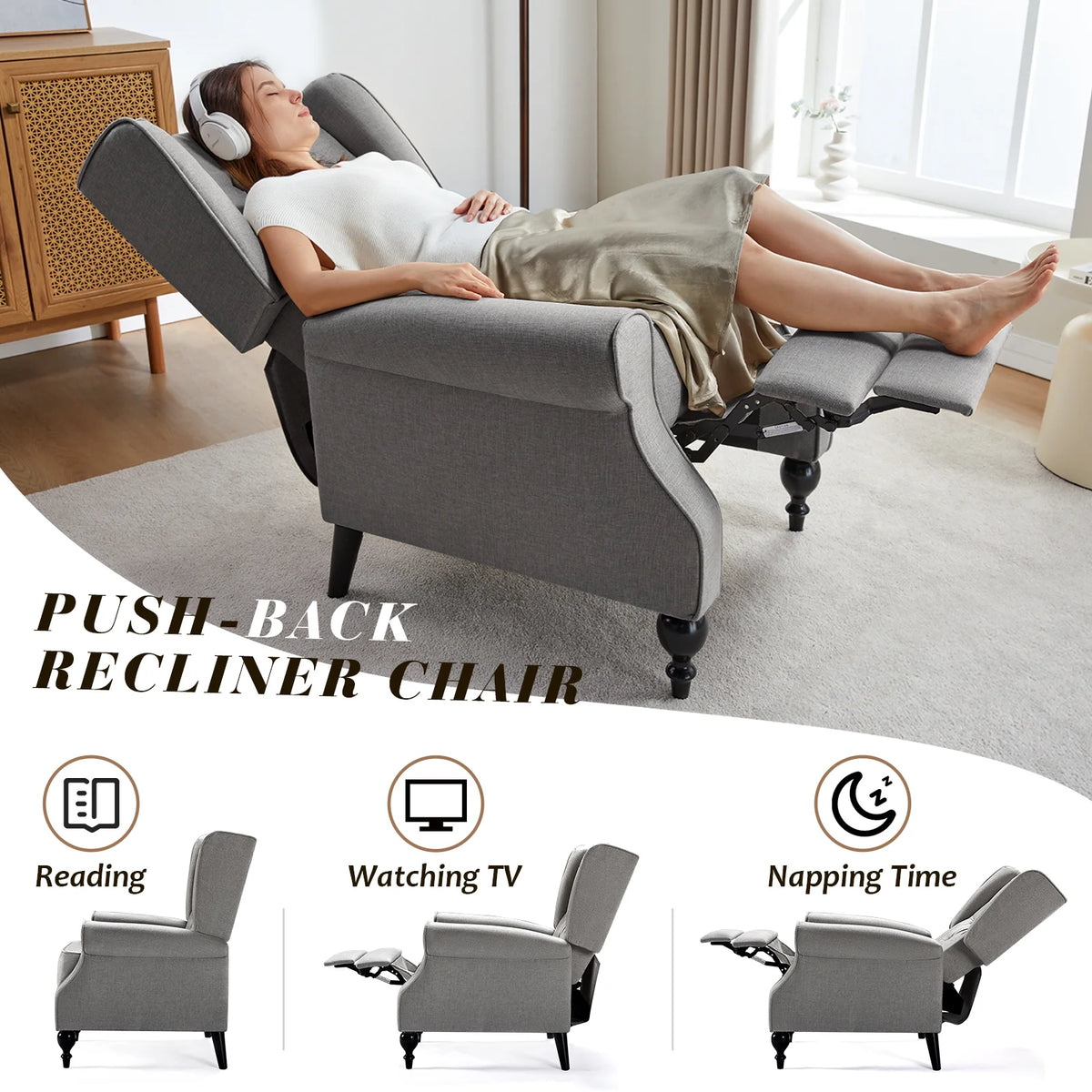 Dark Grey Upholstered Recliner Chair W83928