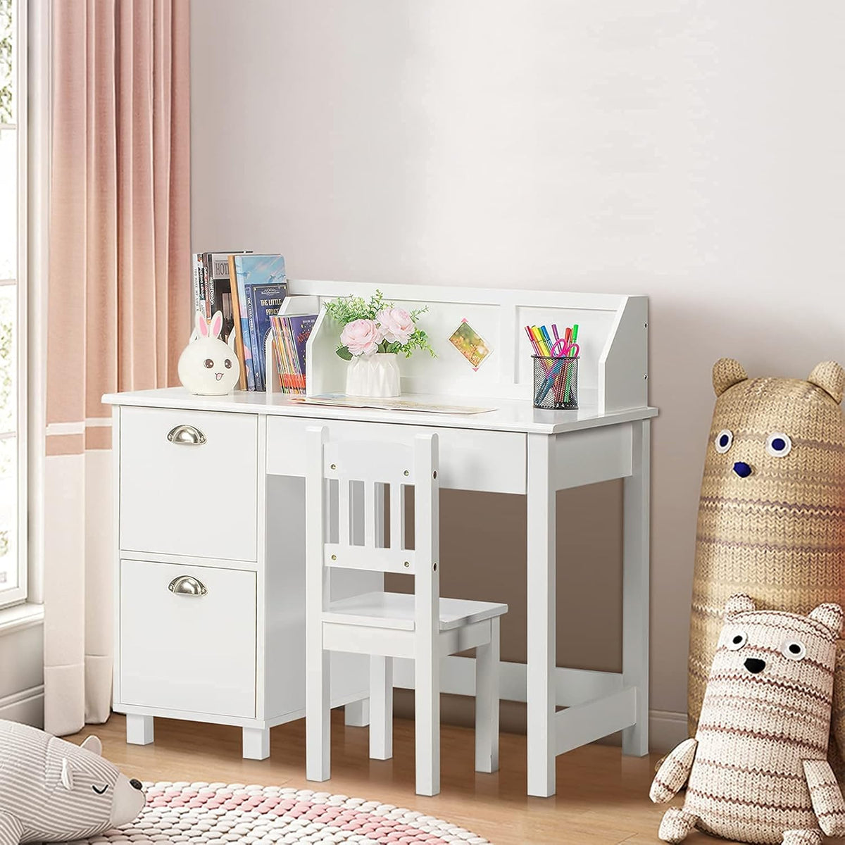 Kids Desk and Chair Set with Hutch and Storage Z933842