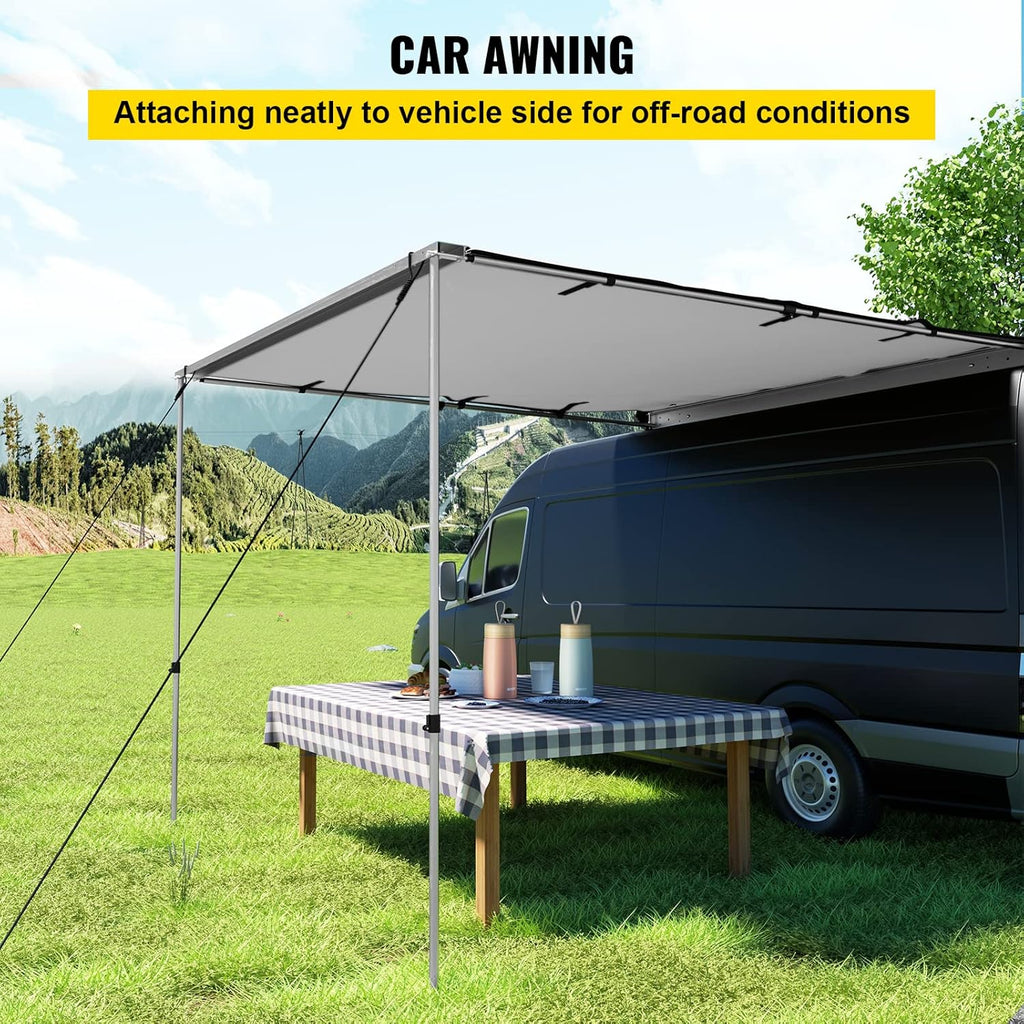 Car Side Awning, 7.6'x8.2', Retractable Waterproof UV50+ with Carry Bag, Grey T743852