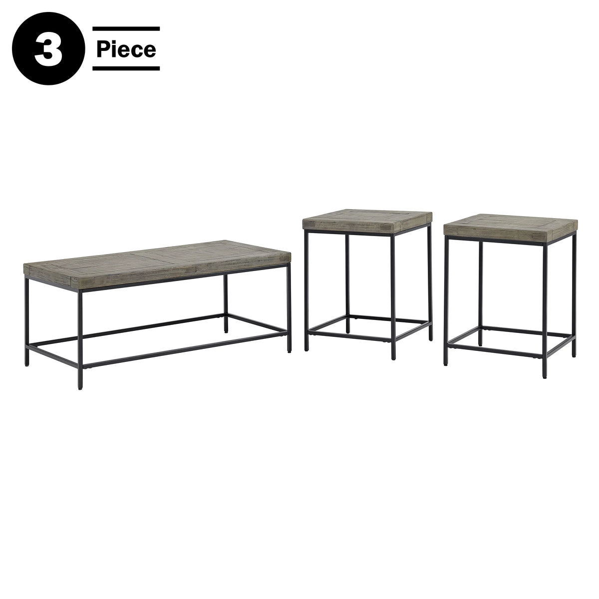 3-Piece Coffee Table Set with 2 Side Tables Gray I653270
