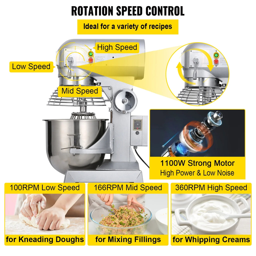 Commercial Food Mixer 20Qt 750W 3 Speeds Stainless Steel Bowl B75335