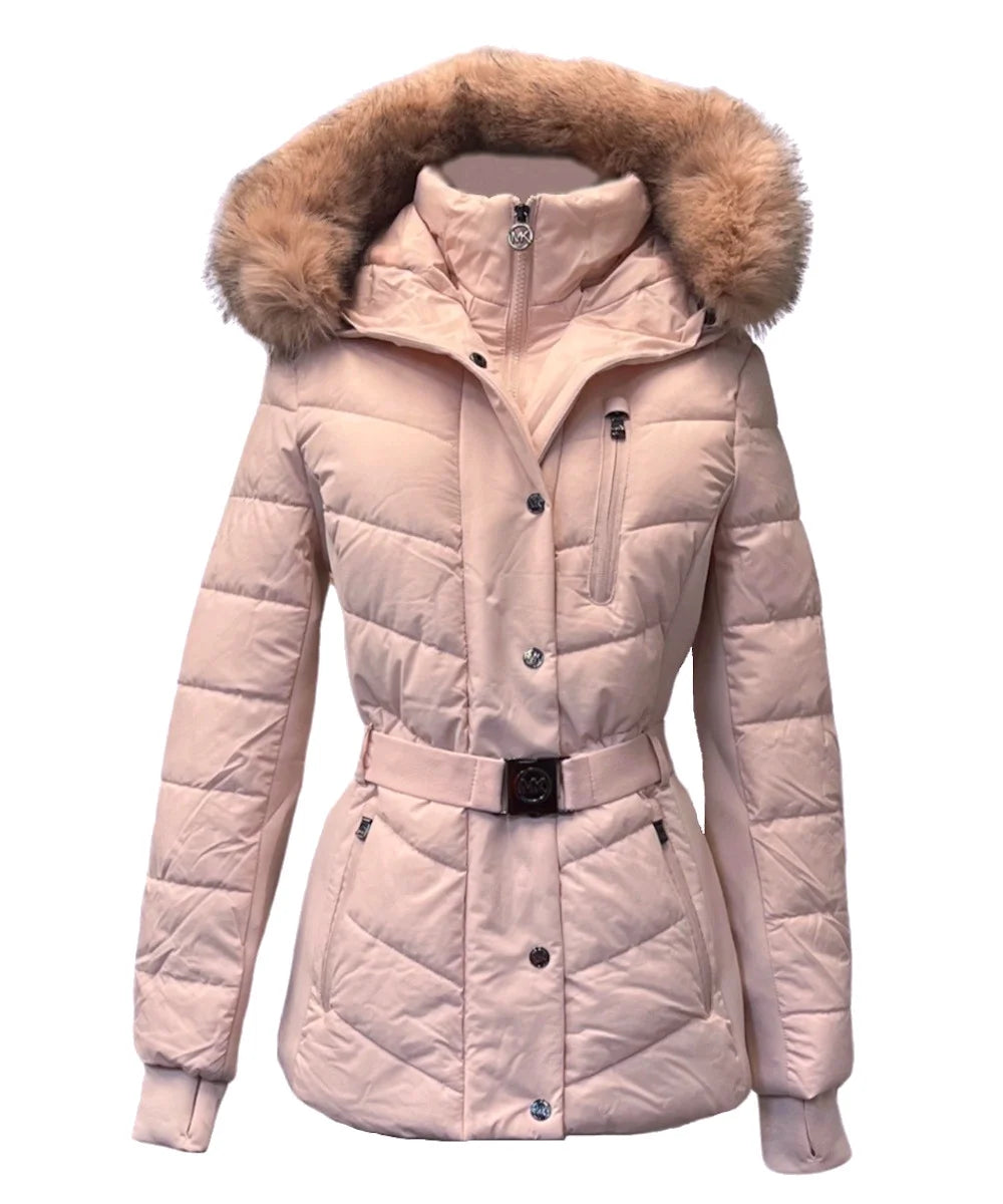Blush Faux Fur Hooded Puffer Coat L627906