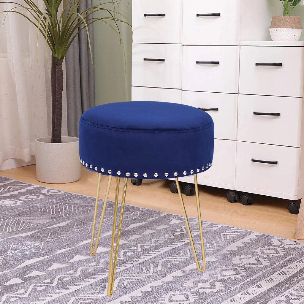 Round Modern Vanity Stool with Golden Metal Leg H7338