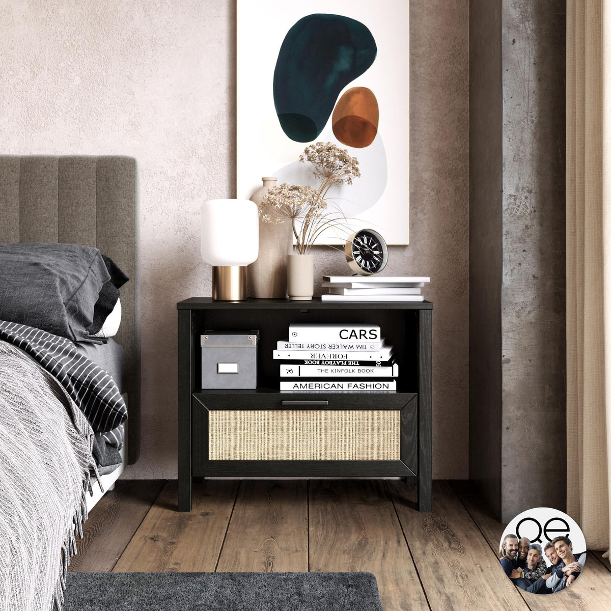 Black 1 Drawer Nightstand B320
