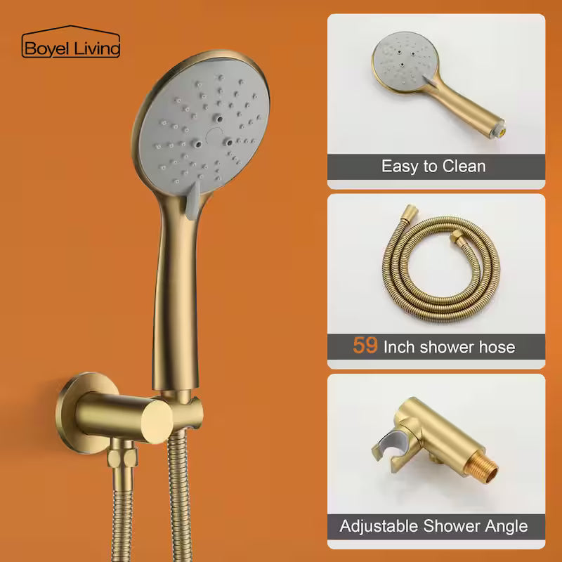 Wall Mount Dual Shower Heads with Valve in Brushed Gold W125
