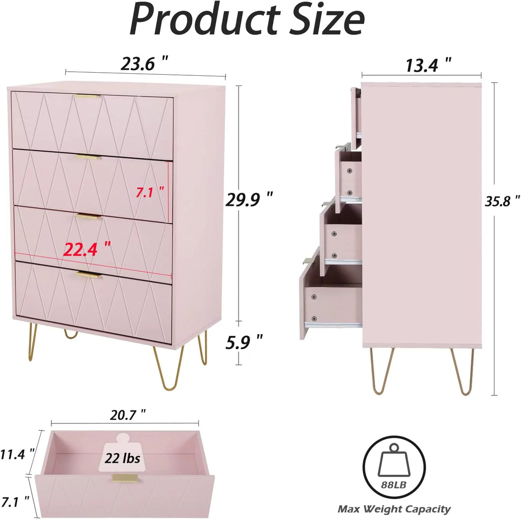 4 Drawer Dresser Chest Cabinet Organizer with Metal Legs Y563