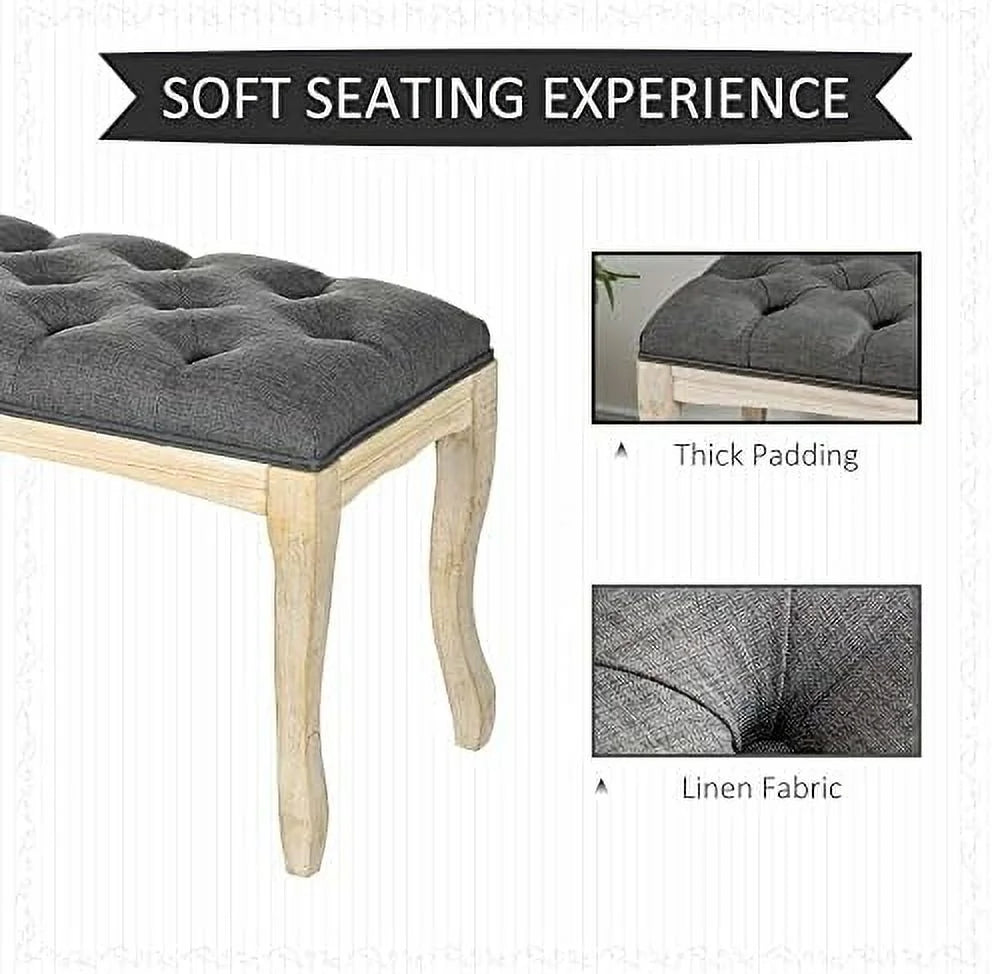 43" Upholstered Linen Fabric Ottoman Bench with Rubber Wood Legs H16903