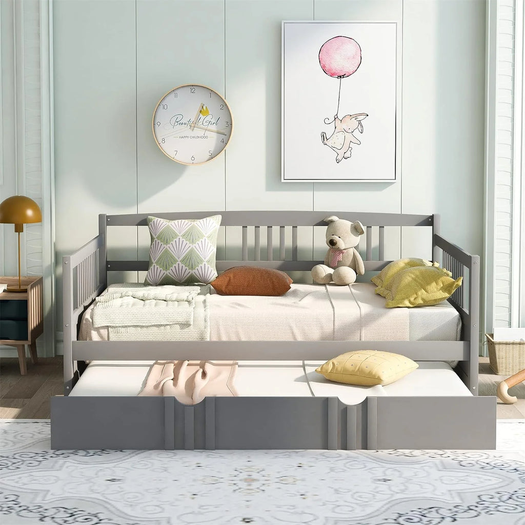 Grey Full Size Wood Daybed with Trundle P886161