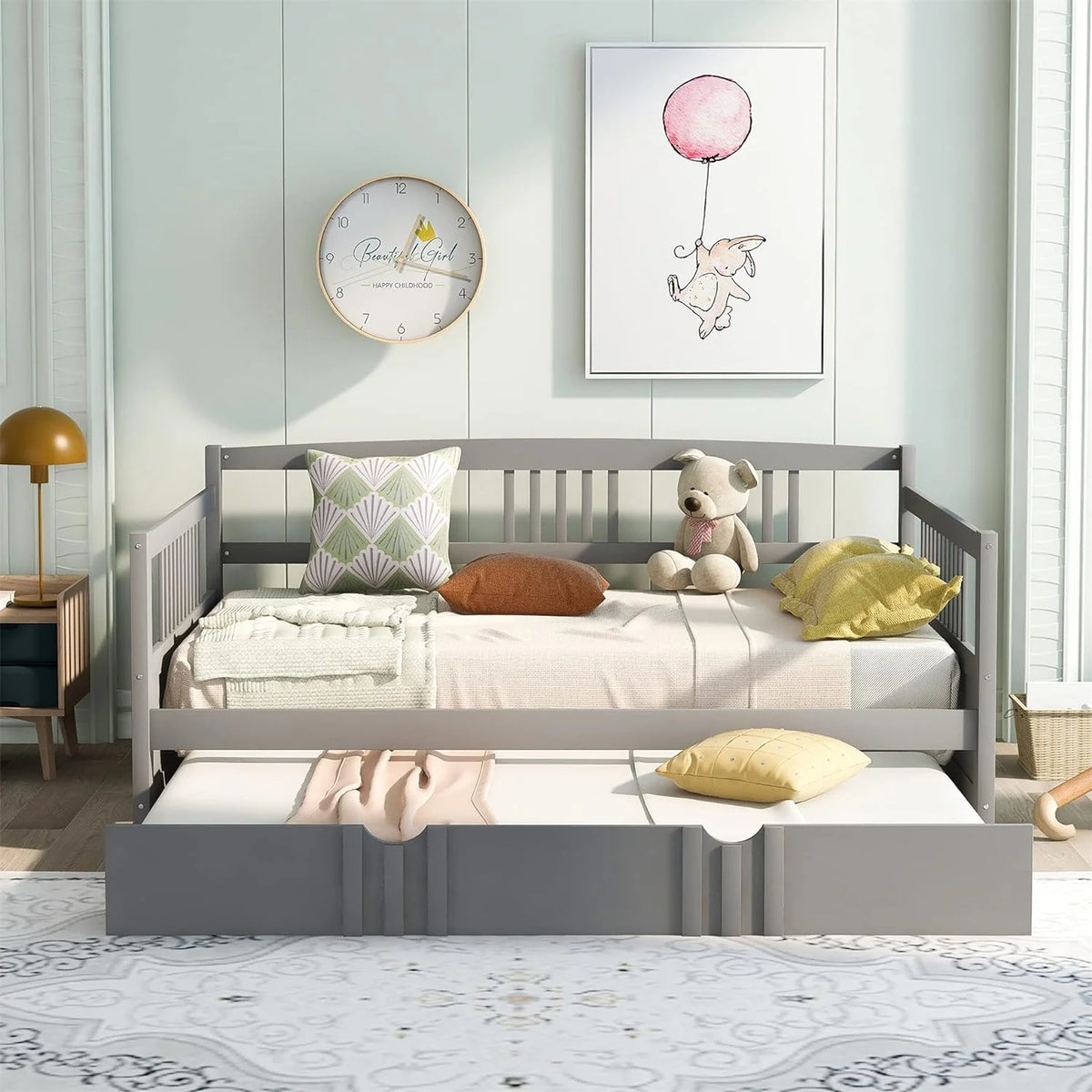 Grey Full Size Wood Daybed with Trundle P886161