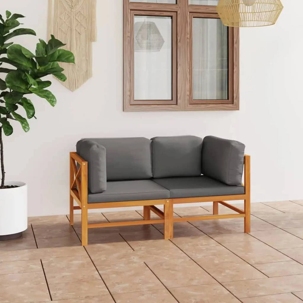 2-Seater Teak Wood Patio Sofa with Gray Cushions X531555