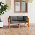 2-Seater Teak Wood Patio Sofa with Gray Cushions X531555