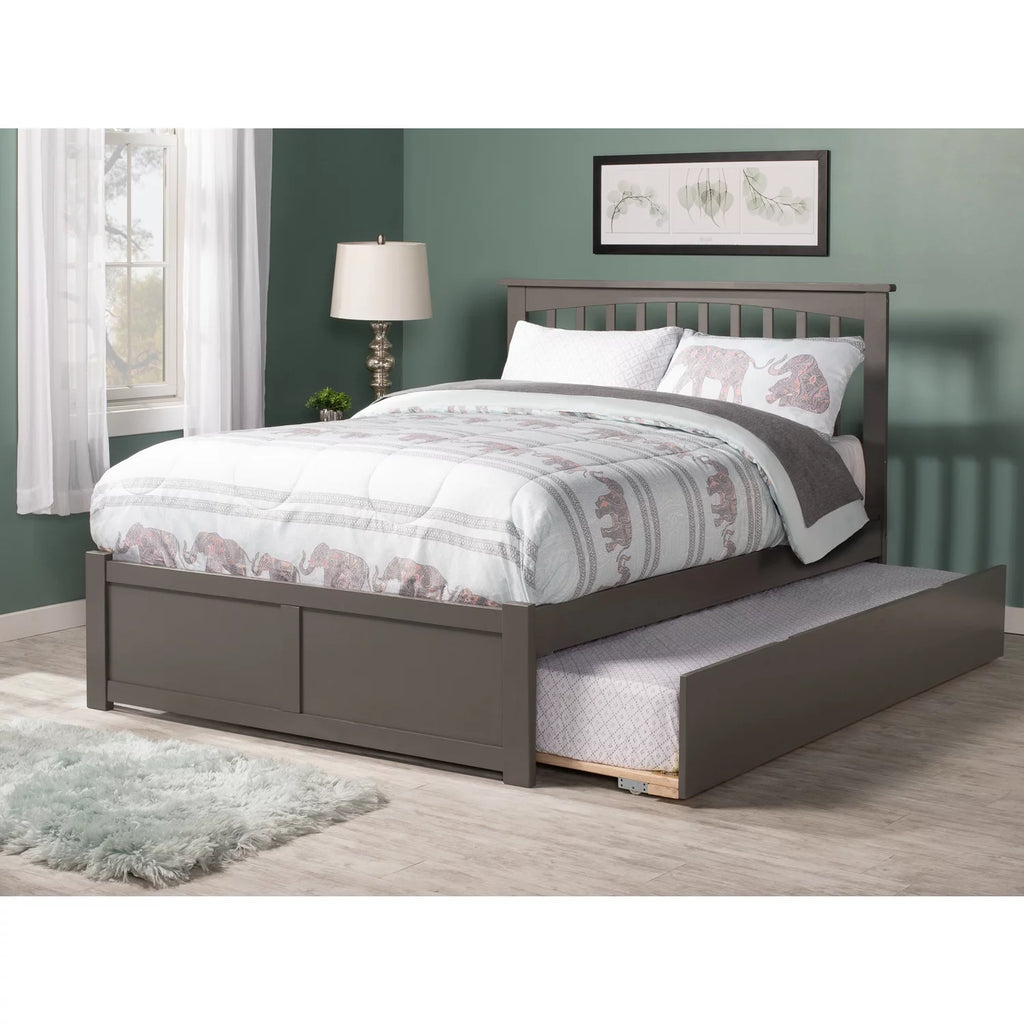 Gray Wood King Platform Bed with Twin XL Trundle Q45762