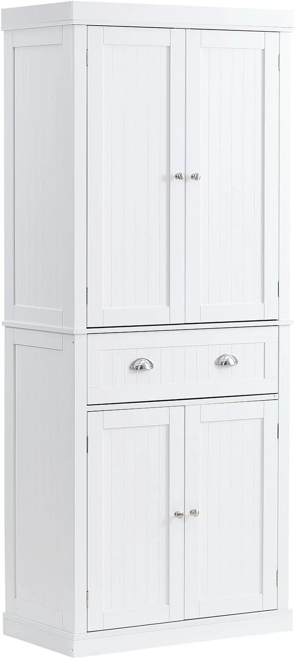 72" Pearl White Utility Cabinet with Doors Drawer and 3 Adjustable Shelves W960722