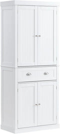 72" Pearl White Utility Cabinet with Doors Drawer and 3 Adjustable Shelves W960722