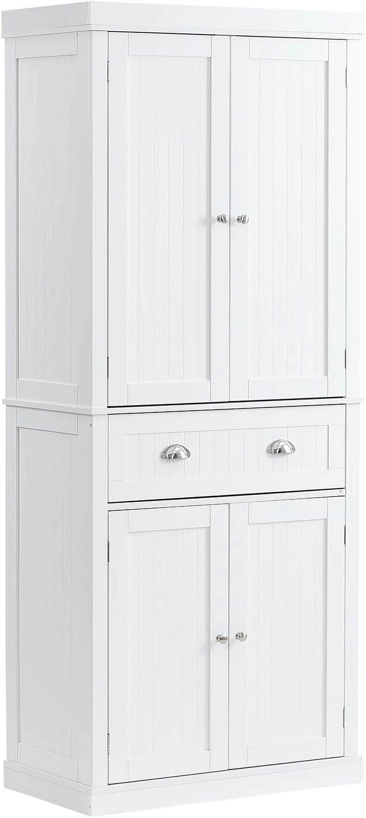 72" Pearl White Utility Cabinet with Doors Drawer and 3 Adjustable Shelves W960722