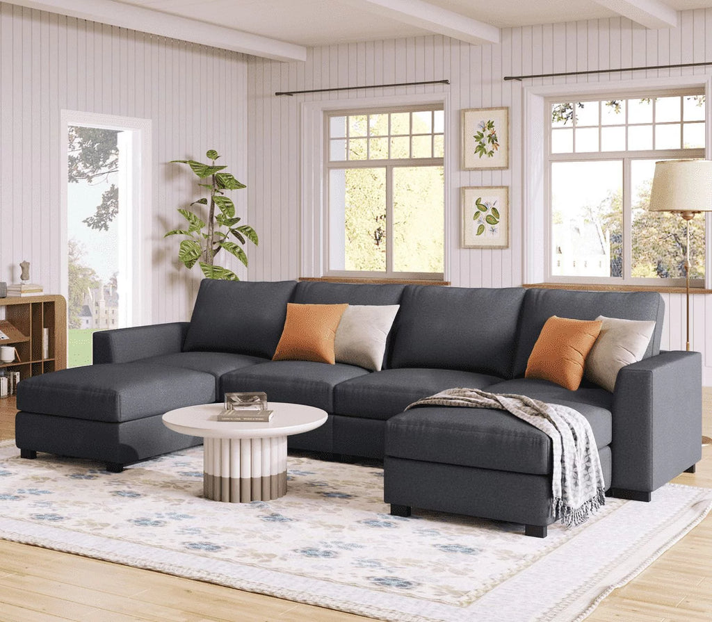 Gray U Shaped 6 Seater Sectional Sofa with Ottomans G407498