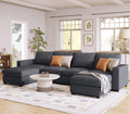 Gray U Shaped 6 Seater Sectional Sofa with Ottomans G407498