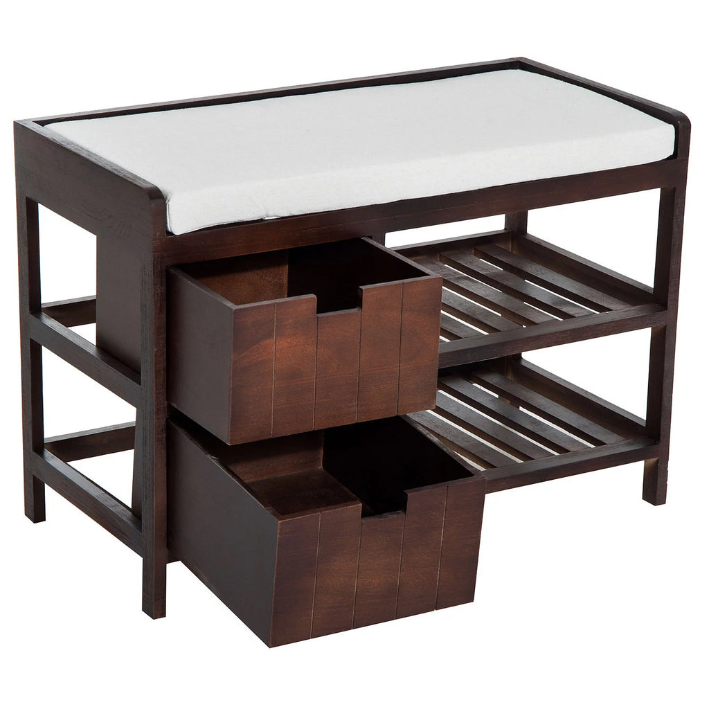 Compact Rustic Wooden Shoe Rack Bench with Drawers U22301