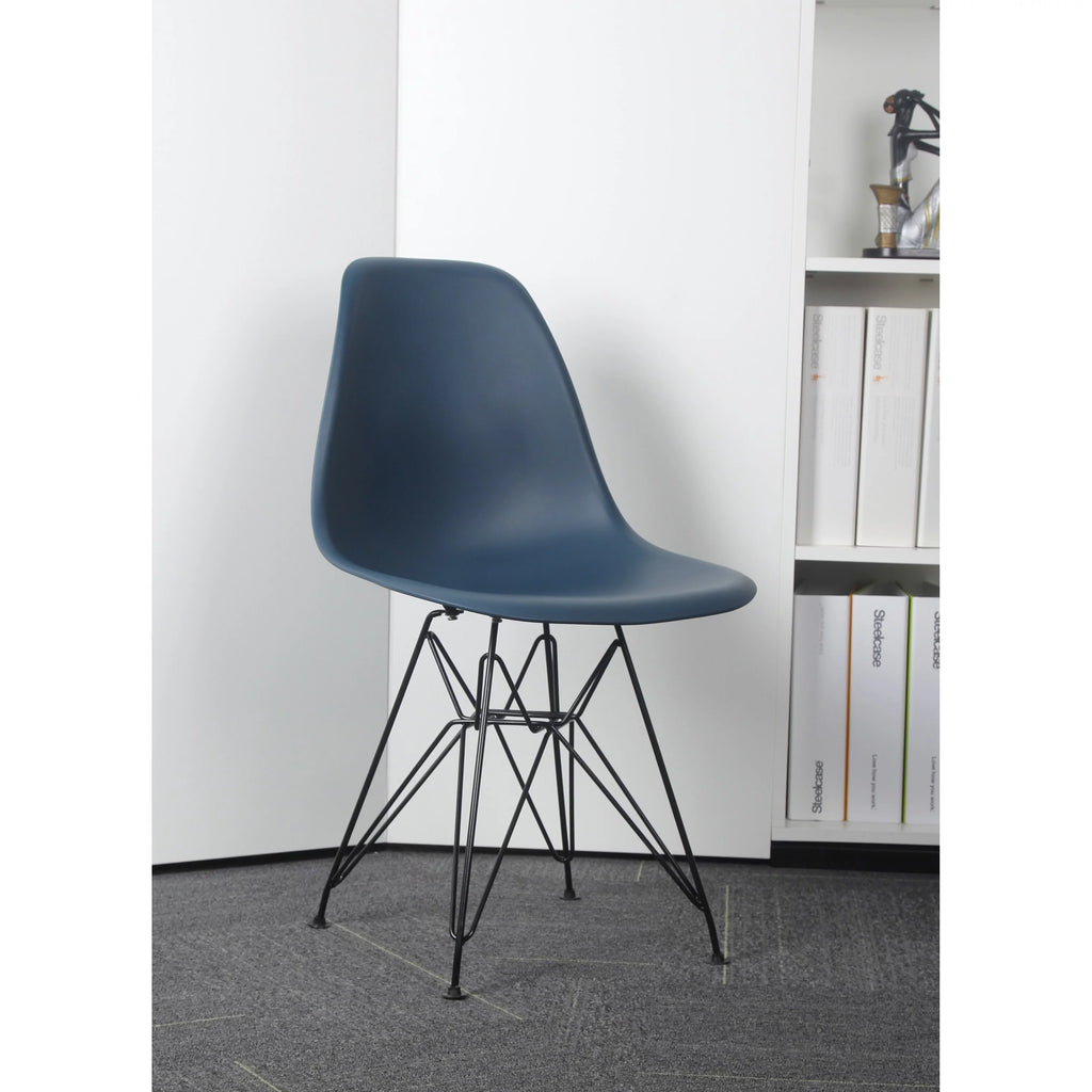 Navy Blue Armless Plastic Shell Dining Chair with Metal Legs B258170