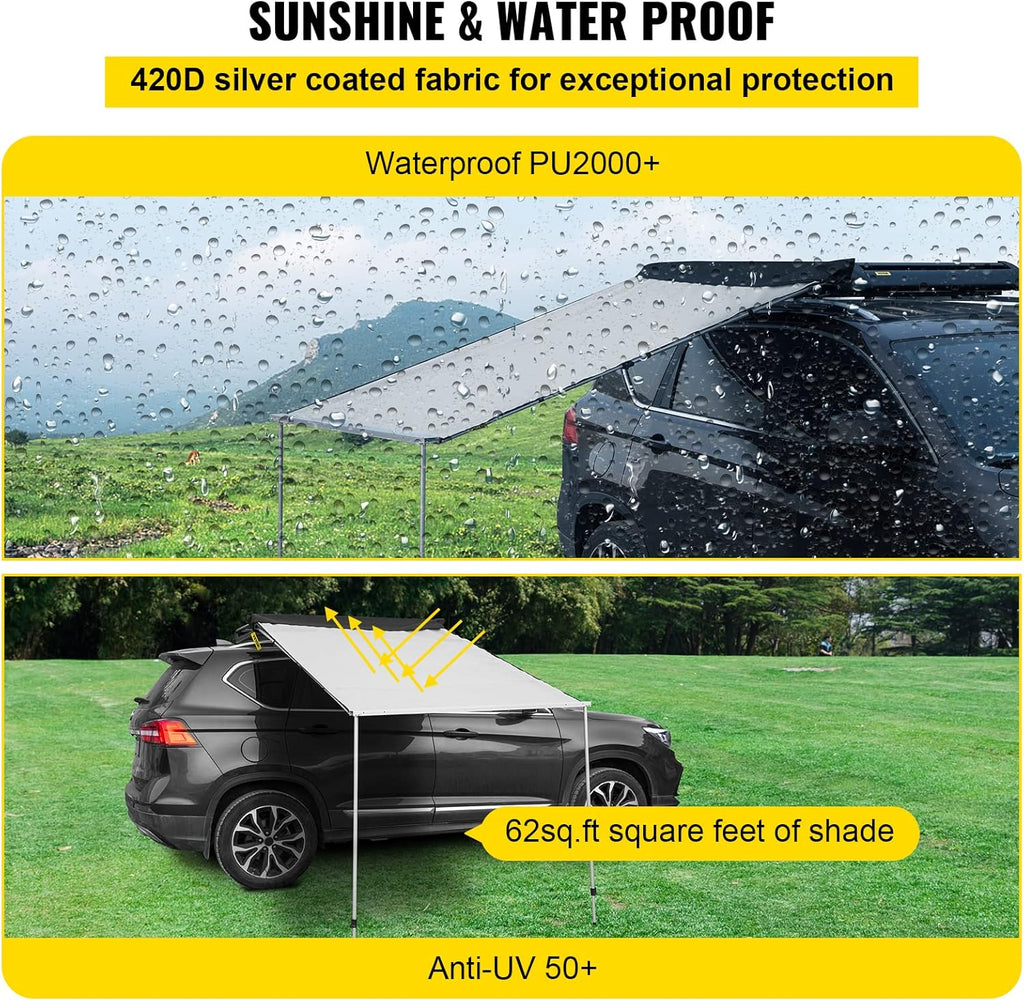 Car Side Awning, 7.6'x8.2', Retractable Waterproof UV50+ with Carry Bag, Grey T743852