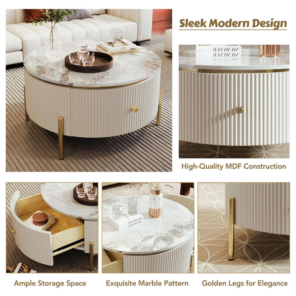 Modern Round Coffee Table with 2 Drawers R15849
