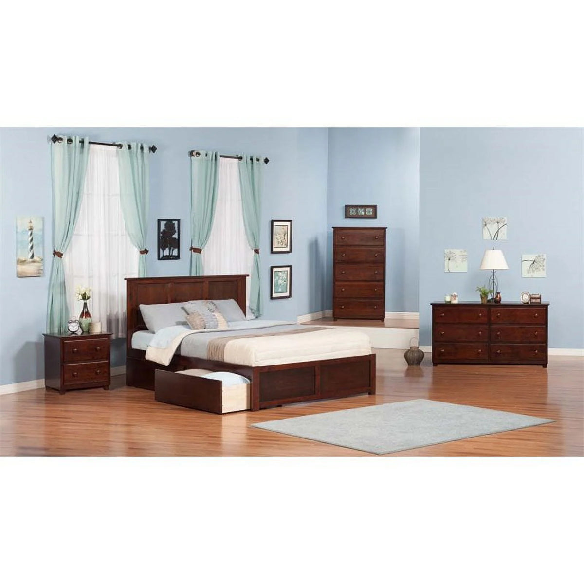King Walnut Hardwood Storage Platform Bed U113