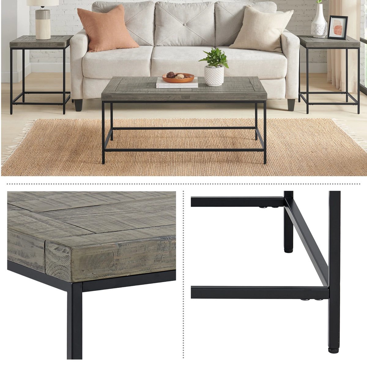 3-Piece Coffee Table Set with 2 Side Tables Gray I653270