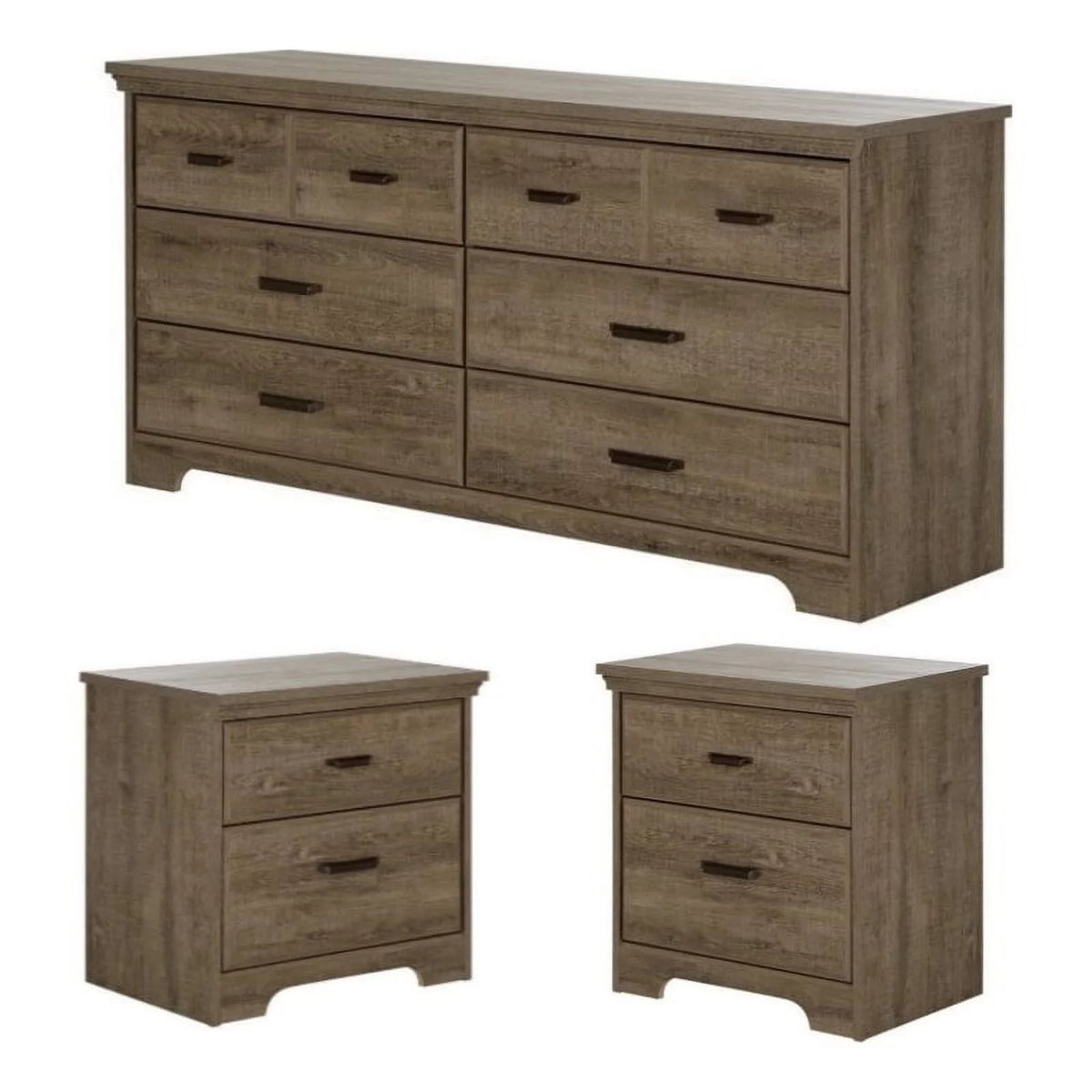 3 Piece Bedroom Set with Dresser and 2 Nightstands in Weathered Oak P9746