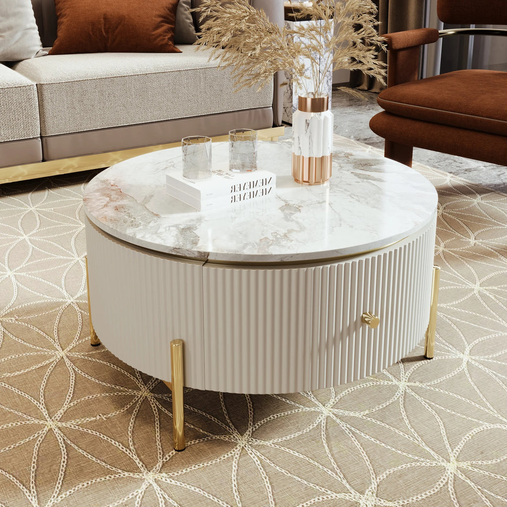 Modern Round Coffee Table with 2 Drawers R15849