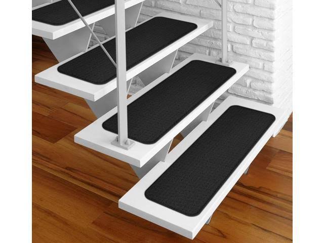 Set of 12 Black Adhesive Carpet Stair Treads C63595